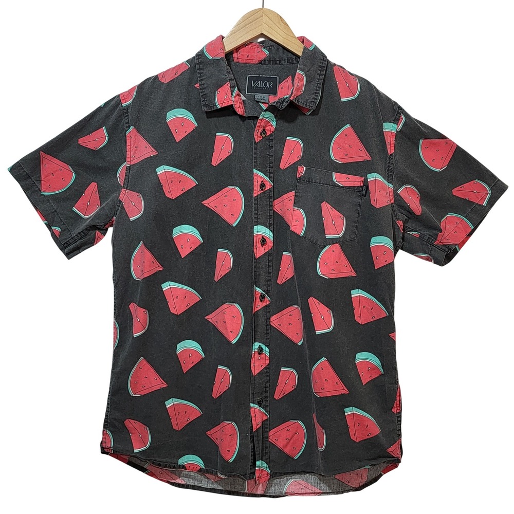 Valor Collective Mens Watermelon Print‎ Short Sleeve Button Down Shirt Large